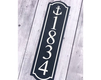 Anchor House Number Sign, Vertical Address Sign, Address Number Sign, Nautical Sign, House Sign, Address Plaque, Outdoor House Number Sign