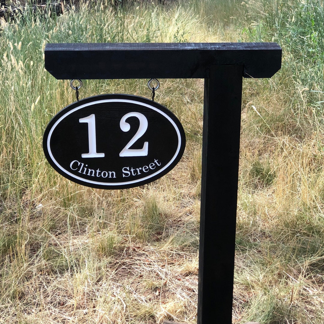 Oval Hanging House Number Sign, Signpost Sign, Wood Grain Address Sign