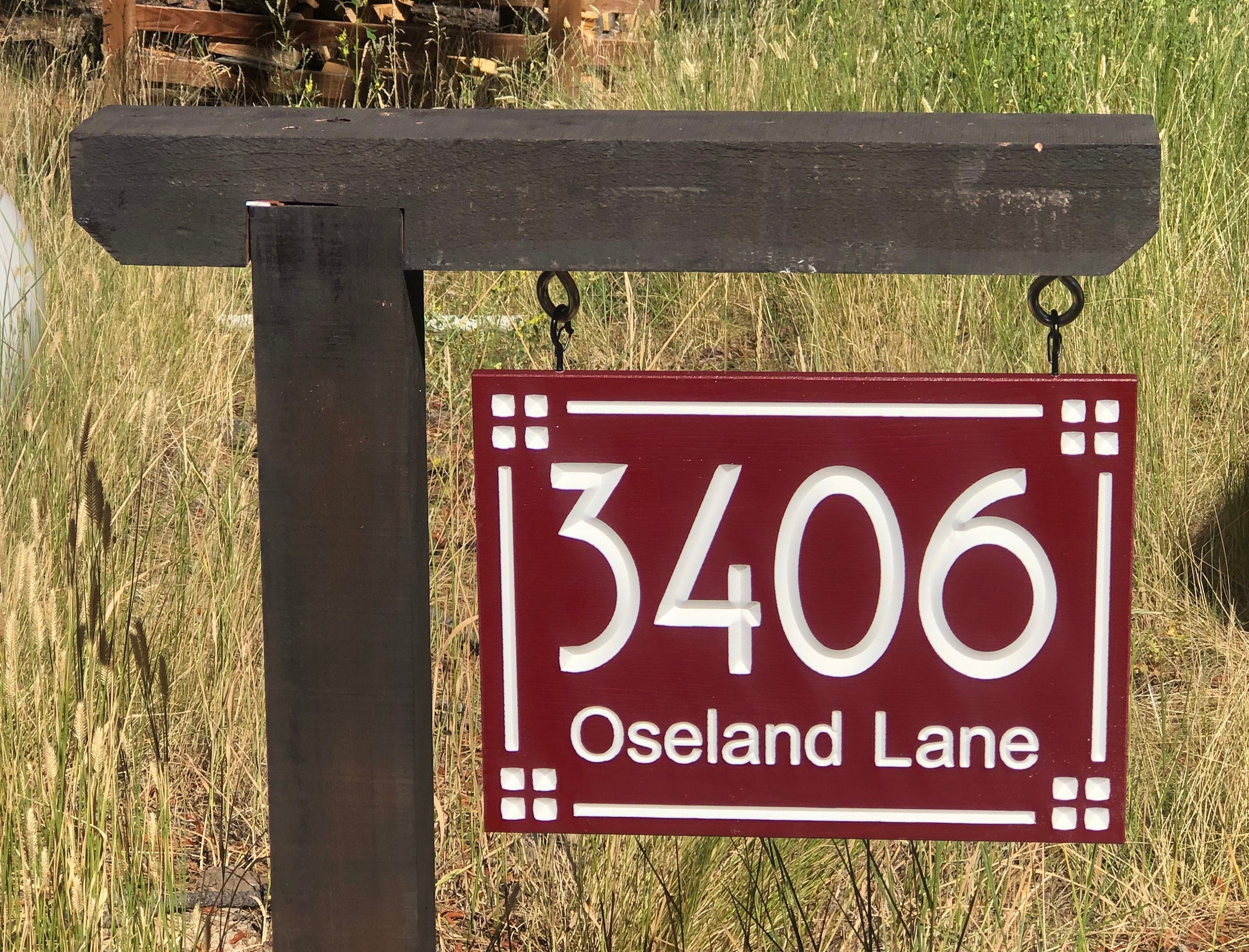 Hanging Art Deco Address Sign, Hanging Address Sign, Driveway Address ...