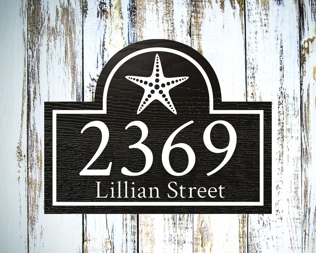 Nautical House Number Sign, Coastal Address Sign, Starfish Address Sign