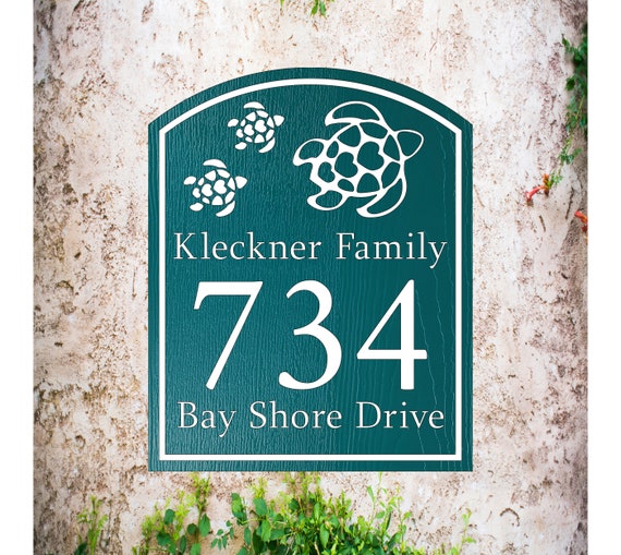 Coastal Sea Turtle Address Plaque Customized House Numbers and Verbiage 