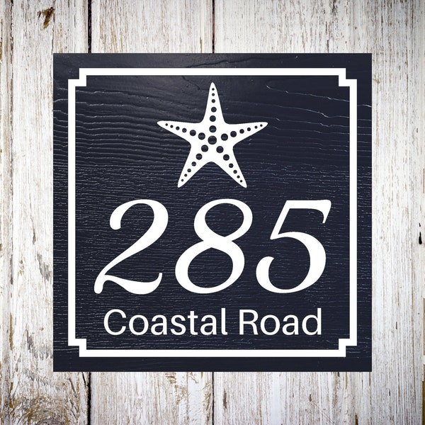 Starfish Address Sign, Coastal Street Name Sign, Street Numbers, Beach Address Sign, Square Address Plaque, New Home Gift Idea