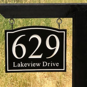 Hanging House Number Sign, Driveway Address Sign, Signpost sign, Wood Grain Address Sign, Lamp Post Address Sign, Single or Double Sided image 2