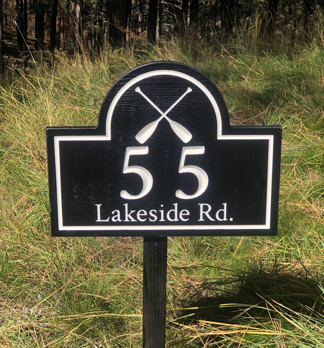 Crossed Oar Yard Address Sign, Lake House Number Sign With Stake, Yard ...