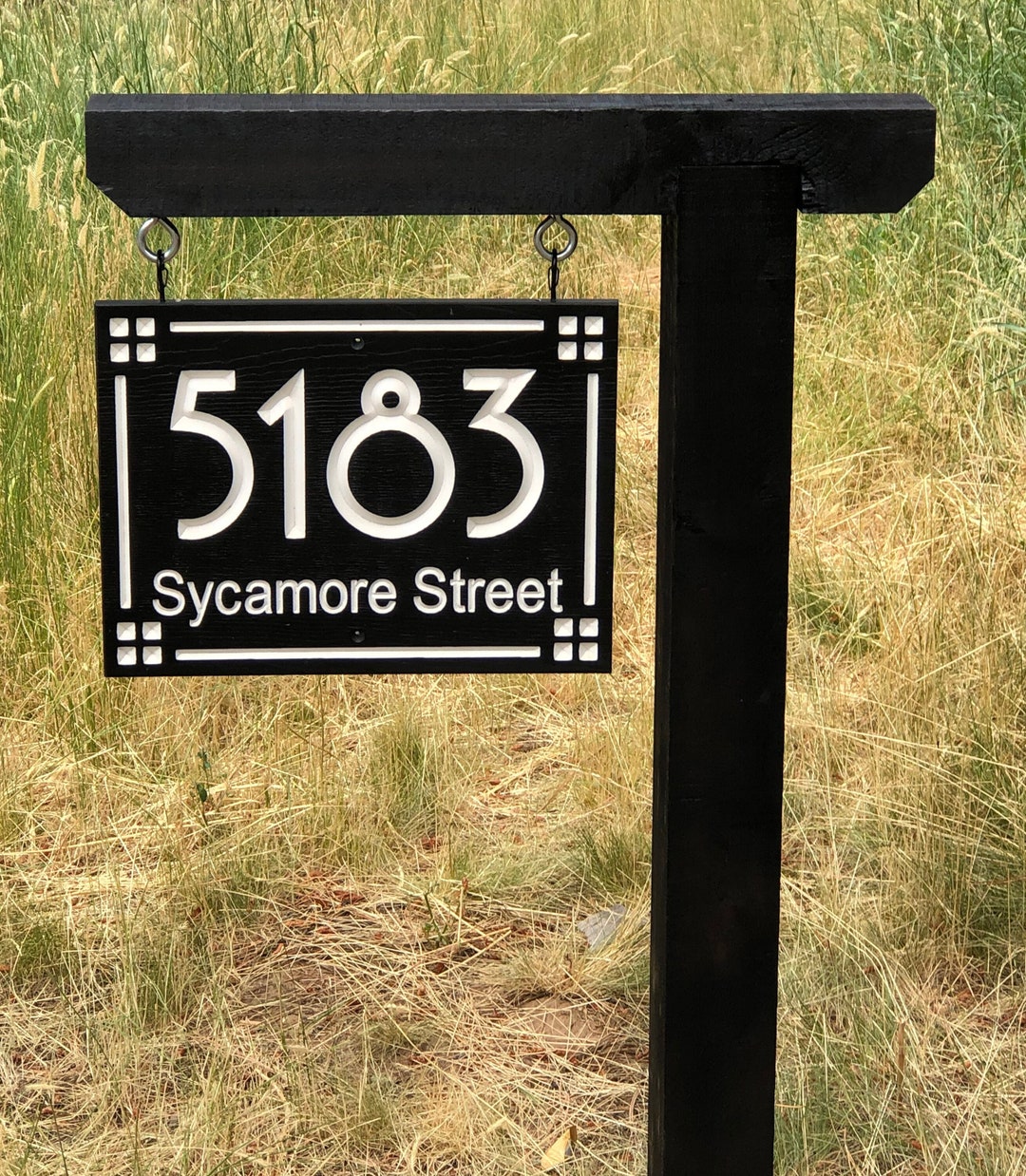 Hanging Art Deco Address Sign, Hanging Address Sign, Driveway Address