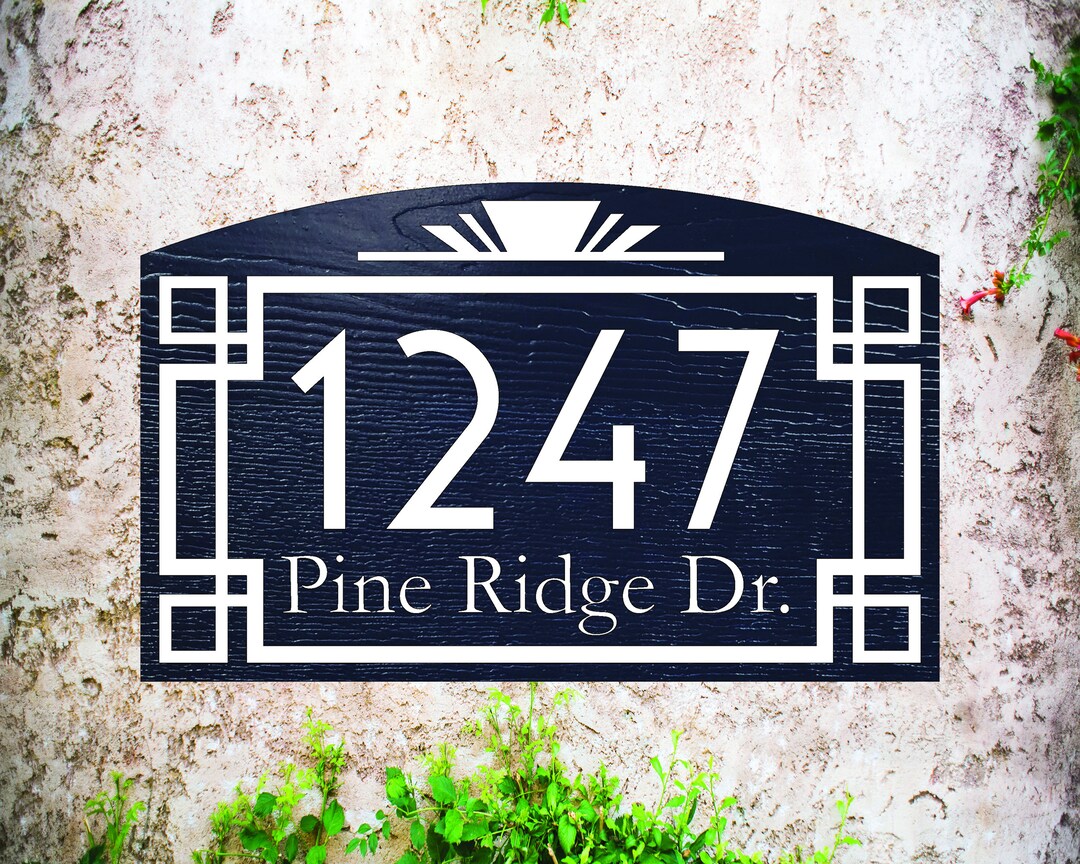 Art Deco Address Sign, Farmhouse Sign, Carved Address Sign, House