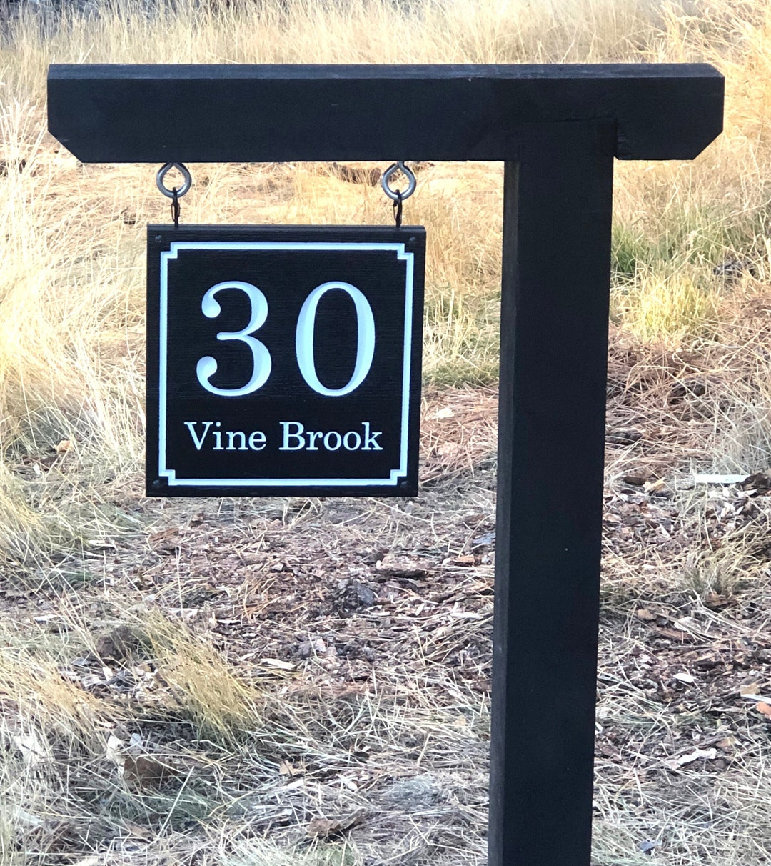 Hanging Address Sign, Driveway Address Sign, Signpost Sign, Wood Grain