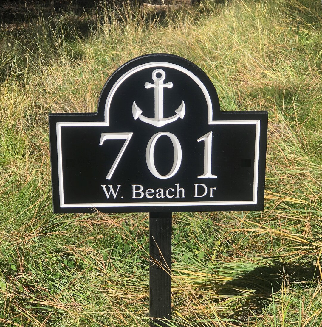 Anchor Yard Address Sign, Coastal House Number Sign With Stake, Yard