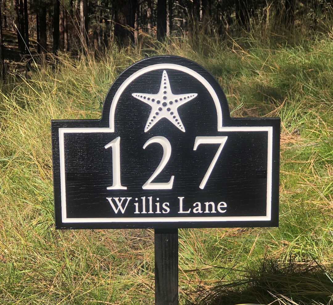 Starfish Yard Address Sign, Coastal House Number Sign With Stake, Yard