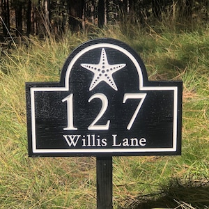 Starfish Yard Address Sign, Coastal House Number Sign with stake, Yard Stake Address Sign, Nautical Address Sign, Address Plaque