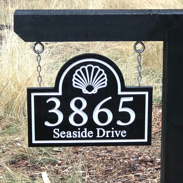 Nautical Address Sign, Hanging Address Sign, Seashell Address Sign, Coastal House Number Sign, Lamp Post Sign, Single or Double Sided