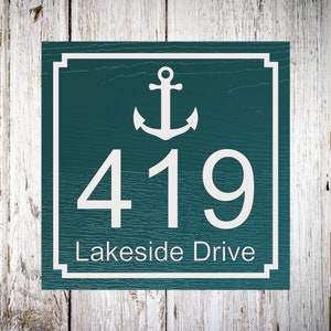 Anchor Address Sign, Coastal Street Name Sign, Street Numbers, Beach Address Sign, Square Address Plaque, New Home Gift Idea