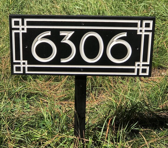 Art Deco Address Sign With Stake Yard Address Sign Lawn Etsy