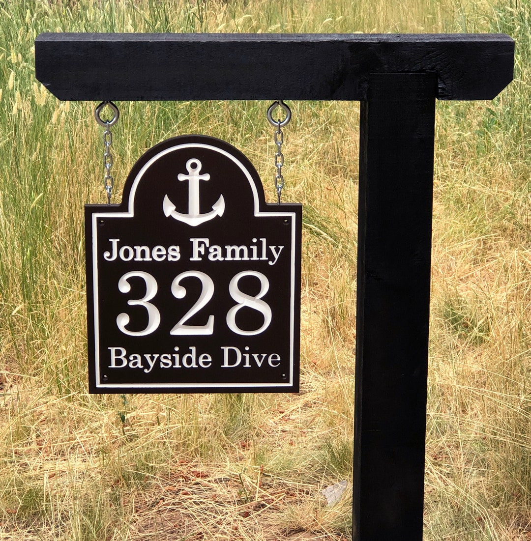 Hanging Anchor Address Sign, Coastal House Number Sign, Hanging Address