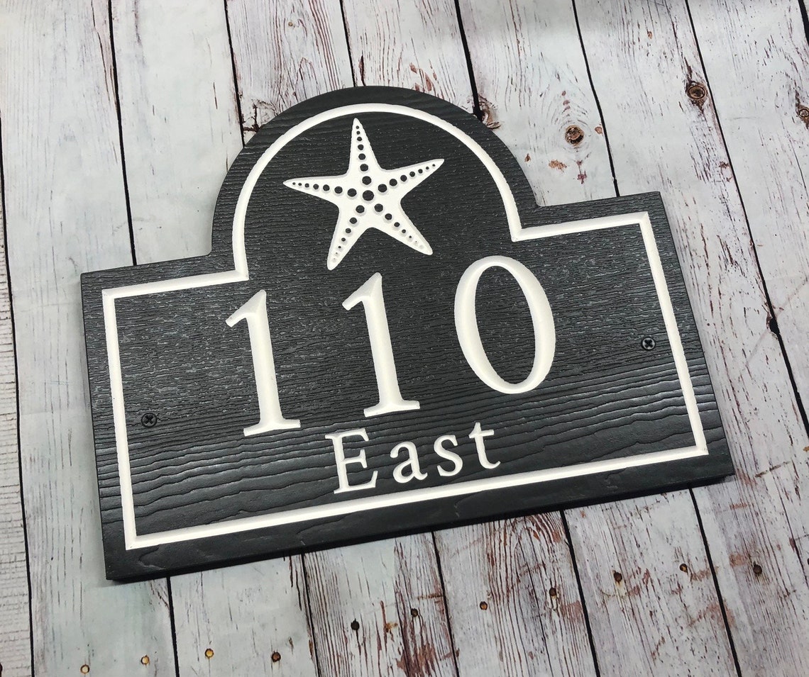 Nautical House Number Sign Coastal Address Sign Starfish Etsy