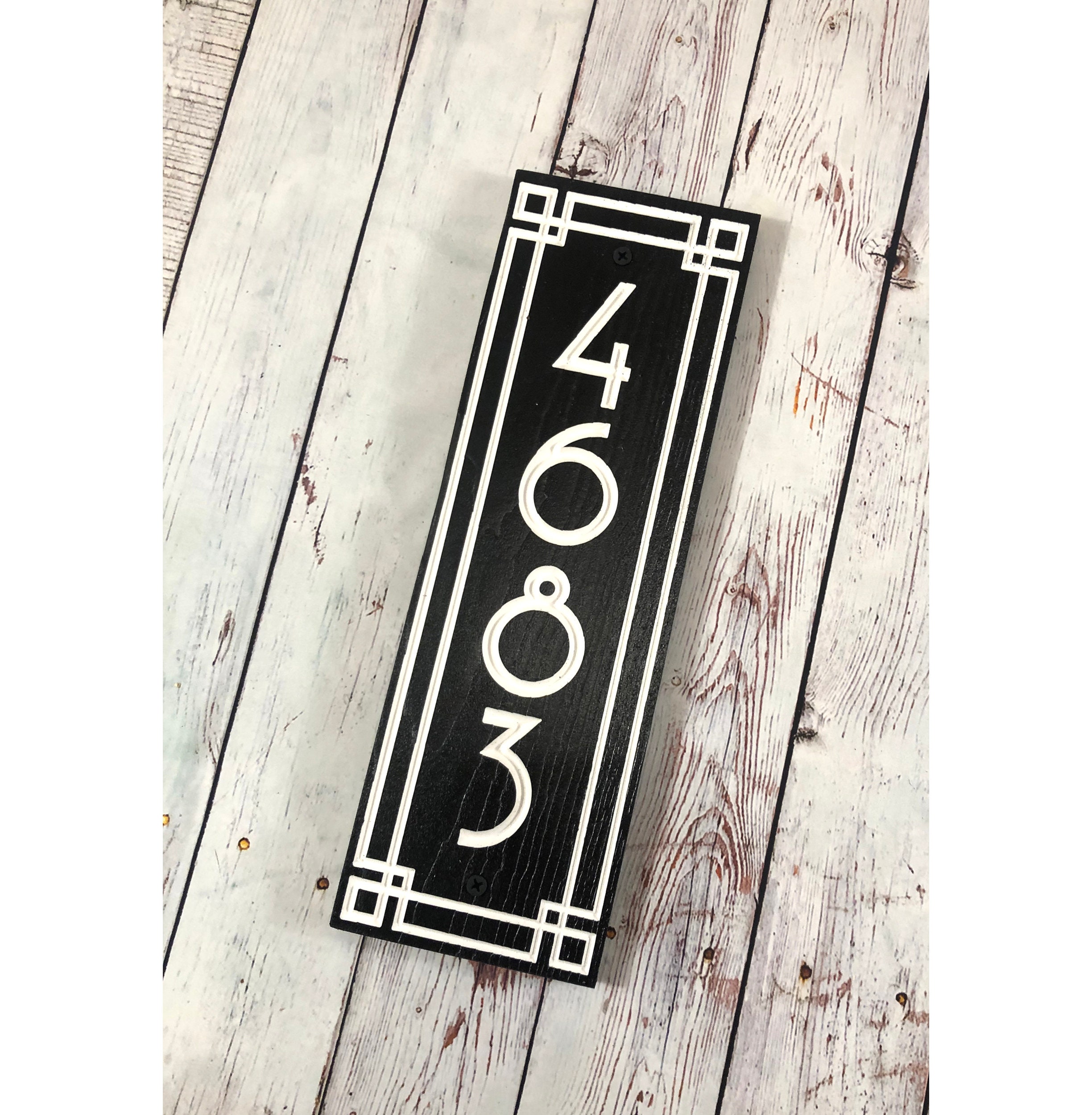 Vertical art deco house number sign carved PVC address Etsy