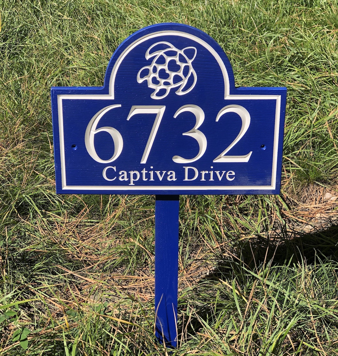 Coastal Yard Address Sign, House Number Sign With Stake, Yard Stake