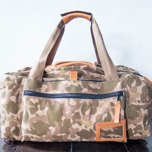 Duffle bag, handmade canvas leather bag, duffel bag, duffle bag, backpack - Waxed canvas and leather - Handmade - Camouflage