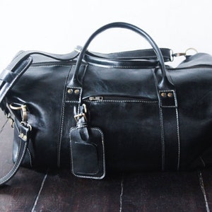 leather weekend and travel bag for men, handmade, carry on, duffel, Anniversary gift, weekend bag, weekender, holdall bag, duffle bag, black
