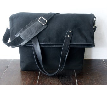 waxed canvas messenger - tote bag - Hand waxed with genuine leather details - UNISEX