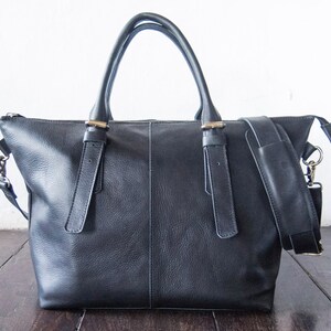 Leather shoulder Bag with should should strap, CarryAll, Laptop, MacBook, Shopping Bag - Handmade genuine Cow Leather Black