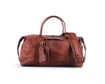 PADAR Small - Leather weekend and travel bag for men and women. Handmade duffle and weekender, Carry On bag, overnight, personalized, brown
