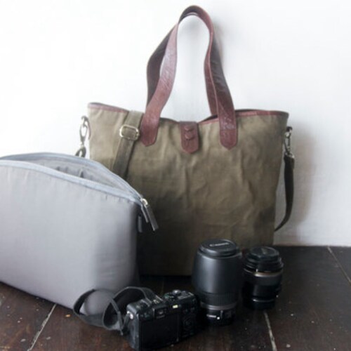 DSLR Camera Bag With Insert Leather Camera Bag SLR Tote Bag Etsy