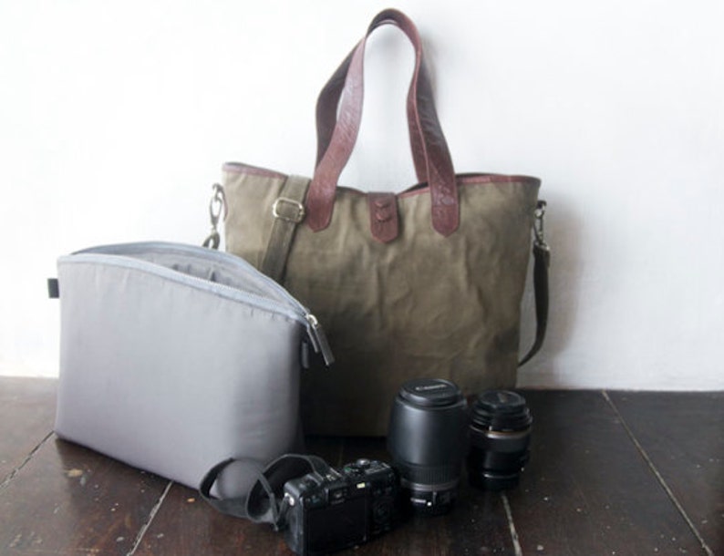 Dslr Camera Bag With Insert Leather Camera Shoulder Bag Tote Etsy
