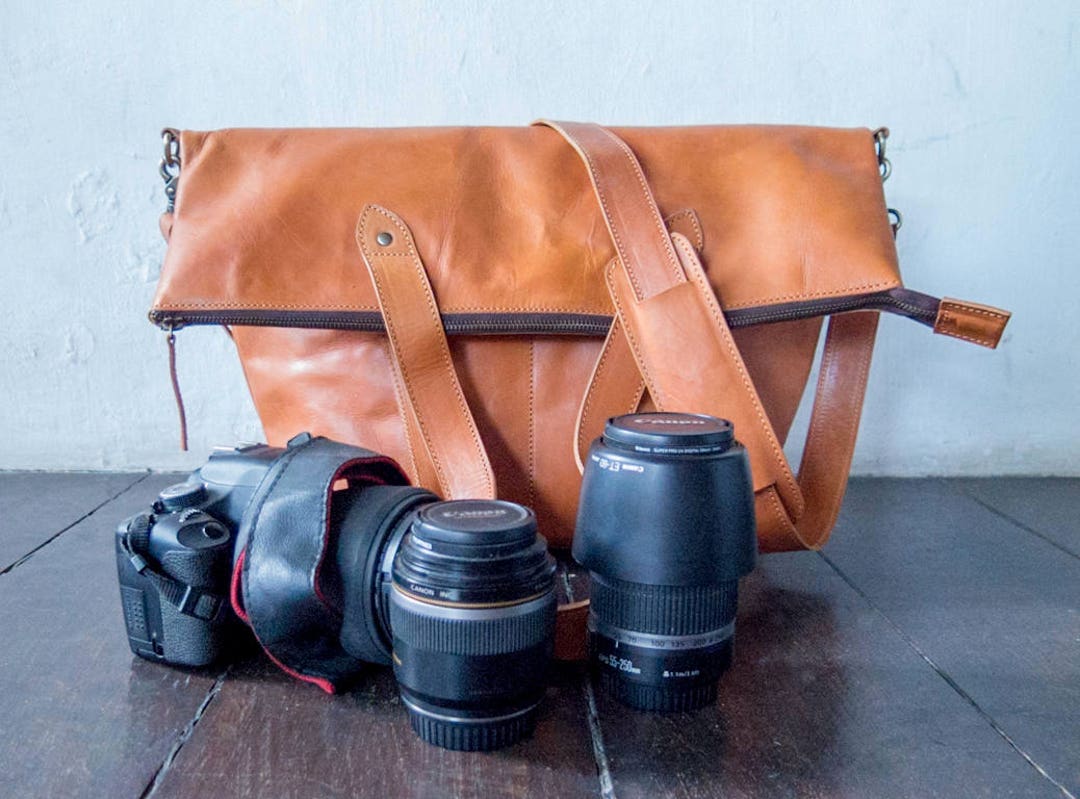 Leather Dslr Camera Bag With Insert and With Shoulder Strap, Tote Bag
