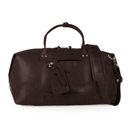 Leather weekend and travel bag for men and women. Handmade duffle, Anniversary gift and weekend bag with free personalization brown