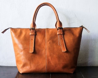Womens leather shoulder or shopping bag. For shopping, Laptop, MacBook or grocery bag. Handmade tote bag, can be personalized for free.
