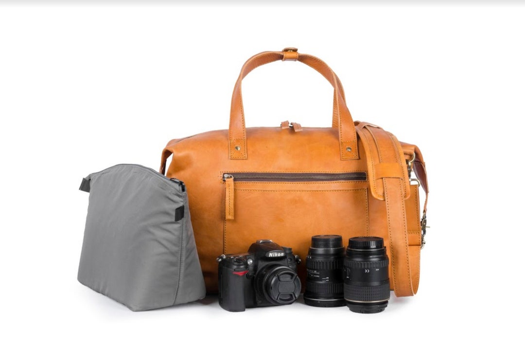 DSLR Camera Bag With Insert in Genuine Leather. SLR Messenger Bag for