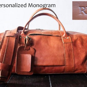 Personalized anniversary leather duffle bag for men and women. A travel, Overnight, Weekender bag in Brown. Handmade holdall.