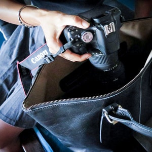 Stylish Black DSLR Tote Bag with Padded Shoulder Strap - Must-Have for Photographers, gift for her, crossbody.