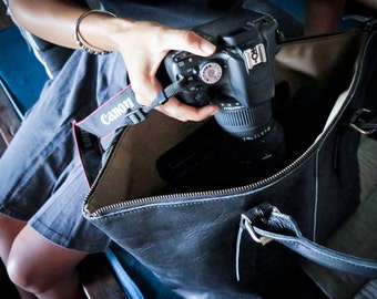 Elegante bolso de mano DSLR negro con correa de hombro acolchada: imprescindible para fotógrafos, regalo para ella, bandolera.