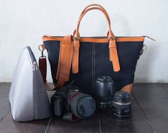 Dslr Kameratasche mit Einsatz, Leder Kamera Schultertasche, Tragetasche für Frauen, Leder mit Canvas Innenfutter, Cross Body Tasche, Geschenk für Sie schwarz