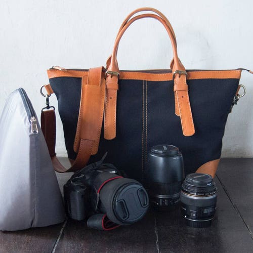 Leather Dslr Camera Bag With Camera Insert and Shoulder Strap Etsy