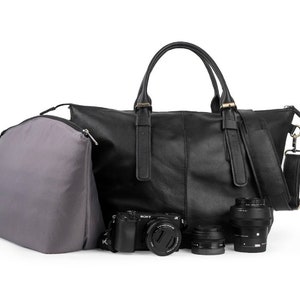 HINAKO Kameratasche - Kameratasche für die Kamera, Schultertasche, Schultertasche für Frauen, Leder mit Canvas Innenfutter, schwarz