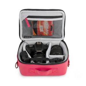 Dslr Camera bag insert, leather camera bag, camera case and protection, lens case, padded organiser for camera equipment, pink, small