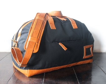 weekend bag, overnight bag, carry on, bag, travel bag, canvas leather bag, duffel bag, carry on bag, Handmade, shoulder bag, leather , black