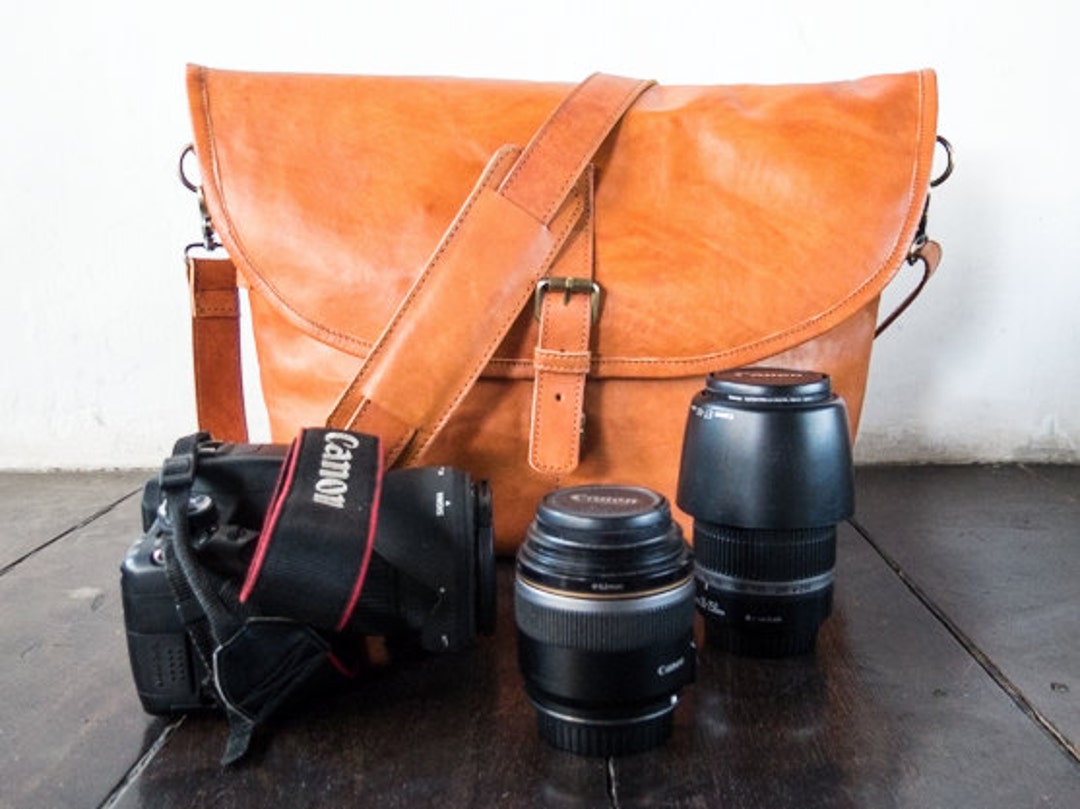 Unisex Leather Dslr Camera Bag With Camera Insert and Shoulder Etsy
