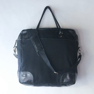 Leather Travel Bag Overnight Bag Weekend Bag - Waxed canvas and genuine Leather - Handmade - black