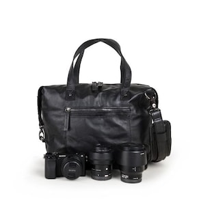 JAPEN Kleine Kameratasche - aus echtem Leder. SLR Kameratasche für Damen und Herren. Große Messenger-Kameratasche für Schutz, Schwarz