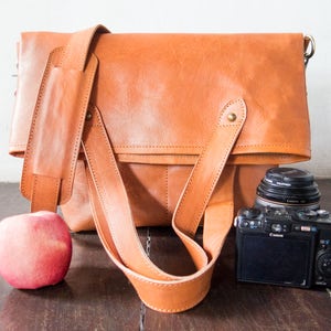 Leather Dslr Camera Bag with camera insert and shoulder strap, use as messenger bag or  tote bag, gift for him or her, Tanned colour, small