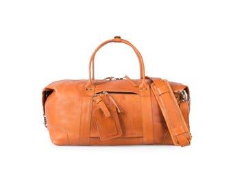 PADAR Small leather duffle bag or holdall, weekend and overnight travel, gym bag or anniversary gift for men and women