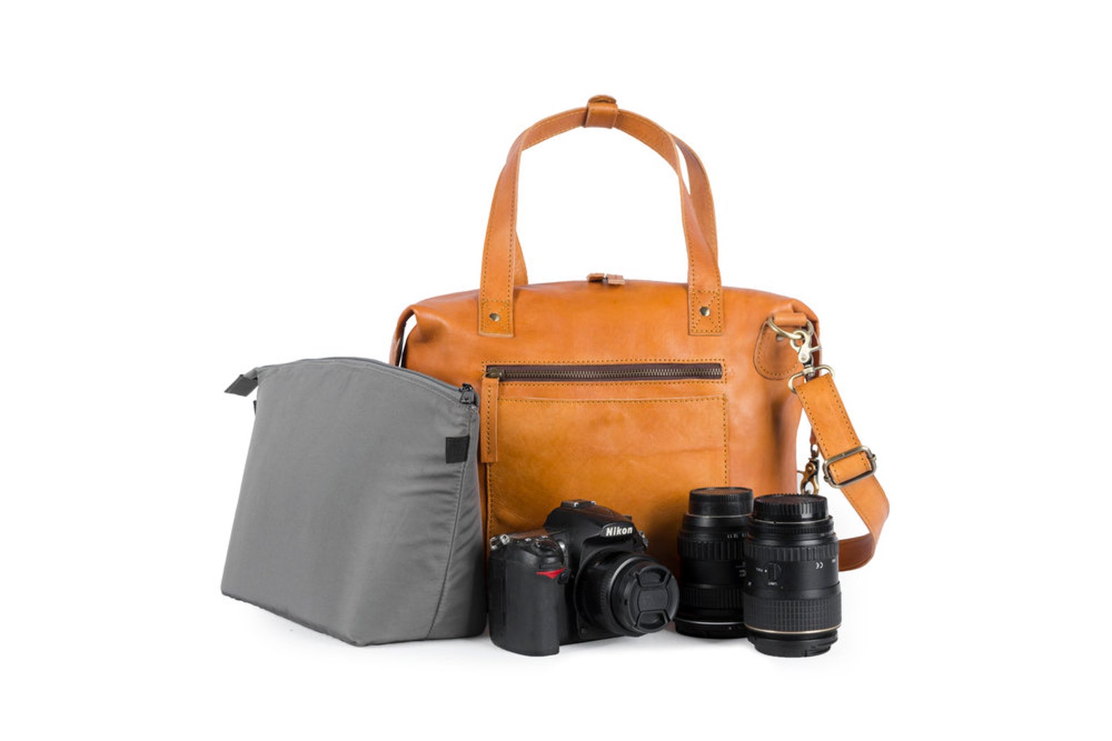 Dslr Camera Bag With Insert Genuine Leather Tote Bag Etsy