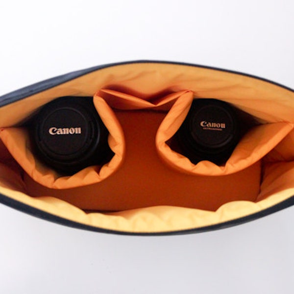 Inserción de la bolsa de la cámara Dslr, bolsa de la cámara, caja de la cámara, protección de la cámara, caja de la lente, acolchado, negro y amarillo