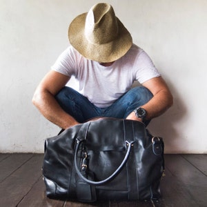 Wochenende Ledertasche für Männer und Frauen, Gepäcktasche, weiter, Duffel, Reisetasche, Jubiläumsgeschenk, Weekender, handgemachte schwarzes Leder