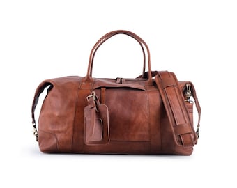 Leather weekend and travel bag for men and women. Handmade duffle and weekender, Carry On bag overnight personalized Monogrammed - PADAR