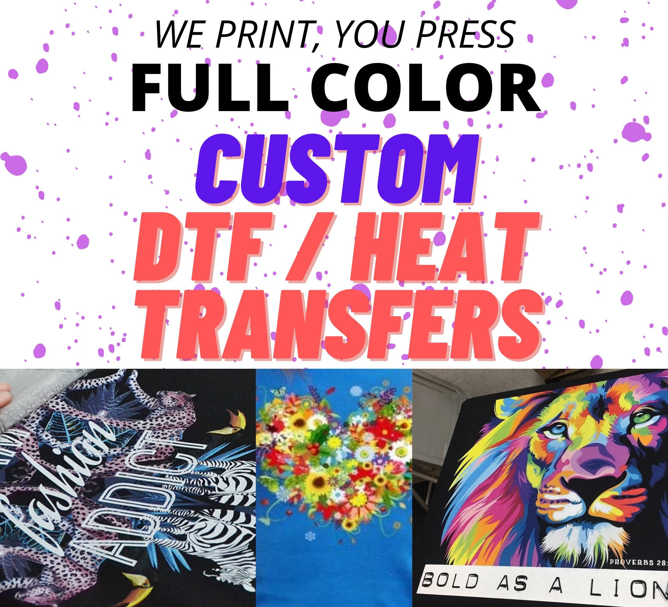 CUSTOM HEAT TRANSFERS Full Color Transfer Printed Heat Etsy